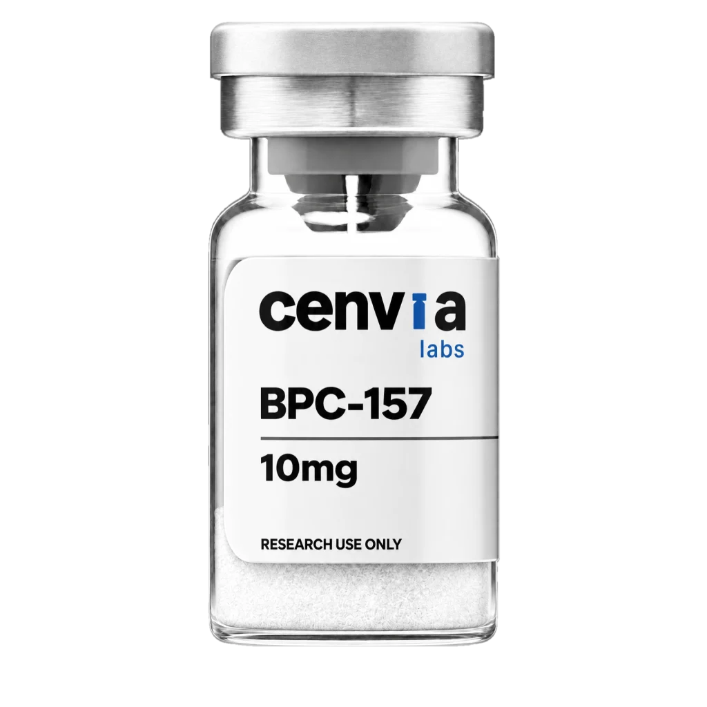 Cenvia Labs BPC-157 10mg vial, transparent background (product mockup, not final photography)