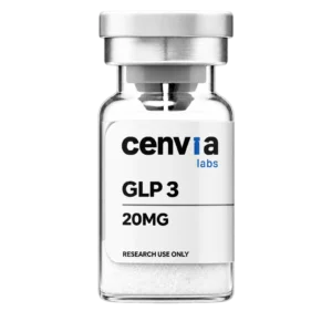 Cenvia Labs GLP-3 20mg vial, transparent background (product mockup, not final photography)