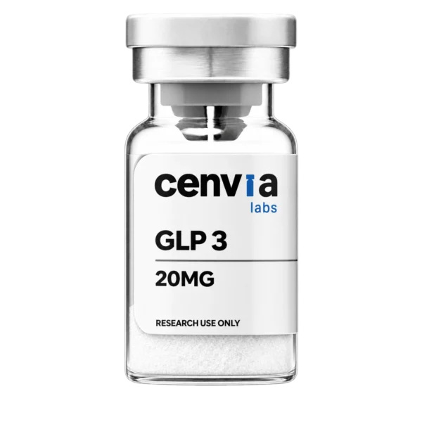 Cenvia Labs GLP-3 20mg vial, transparent background (product mockup, not final photography)