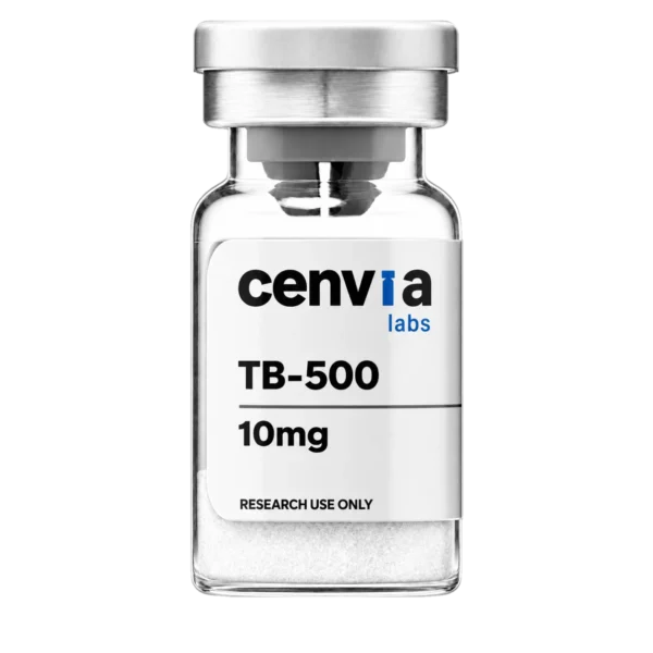 Cenvia Labs TB-500 10mg vial, transparent background (product mockup, not final photography)