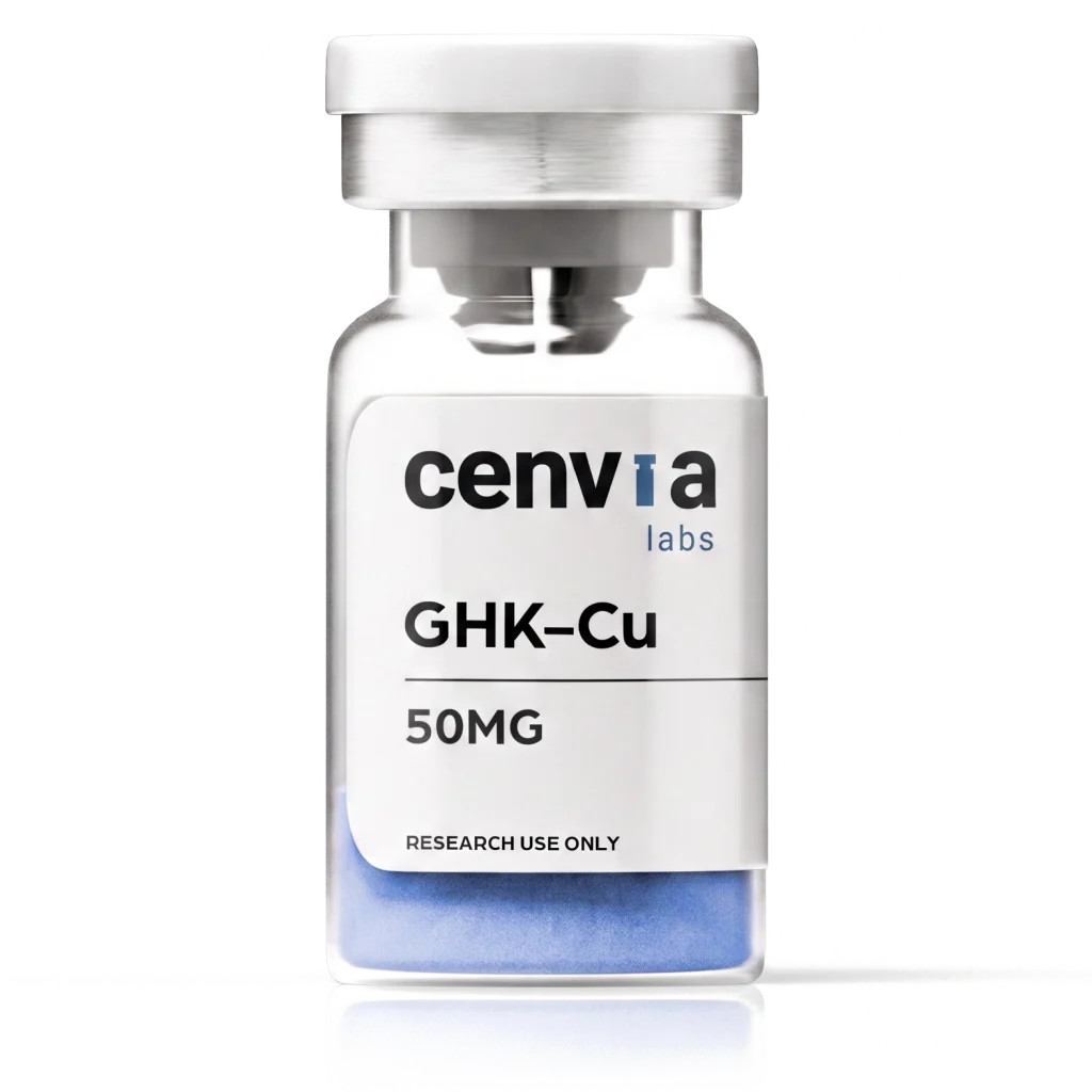 Cenvia Labs GHK-Cu 50mg vial, transparent background (product mockup, not final photography)