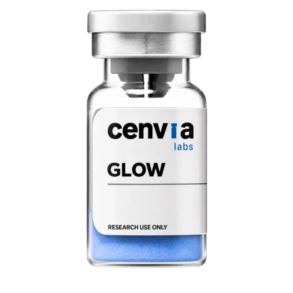 Cenvia Labs GLOW 70mg vial, transparent background (product mockup, not final photography)