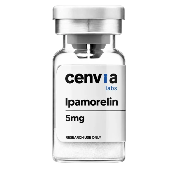 Cenvia Labs Ipamorelin 5mg vial, transparent background (product mockup, not final photography)