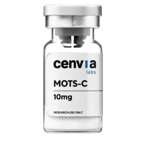 Cenvia Labs MOTS-C 10mg vial, transparent background (product mockup, not final photography)