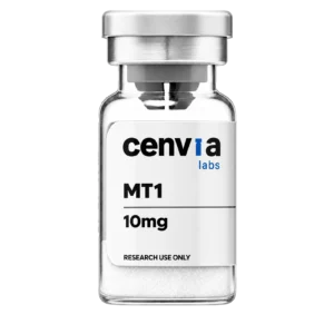 Cenvia Labs MT1 10mg vial, transparent background (product mockup, not final photography)