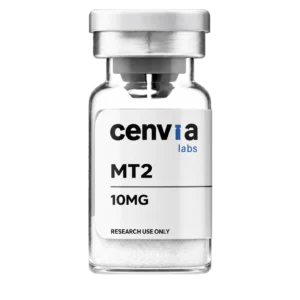 Cenvia Labs MT2 10mg vial, transparent background (product mockup, not final photography)