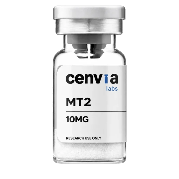 Cenvia Labs MT2 10mg vial, transparent background (product mockup, not final photography)