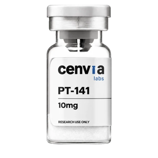 Cenvia Labs PT-141 10mg vial, transparent background (product mockup, not final photography)
