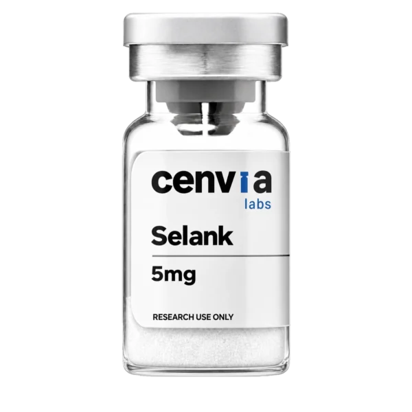 Cenvia Labs Selank 5mg vial, transparent background (product mockup, not final photography)