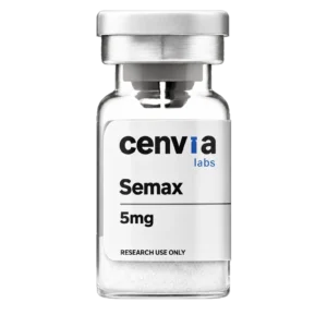Cenvia Labs Semax 5mg vial, transparent background (product mockup, not final photography)