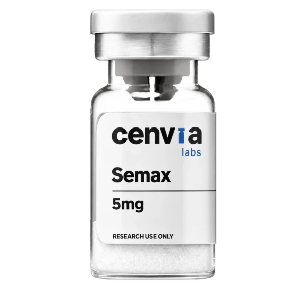Cenvia Labs Semax 5mg vial, transparent background (product mockup, not final photography)