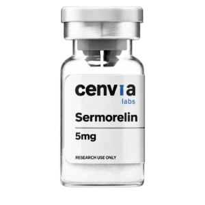 Cenvia Labs Sermorelin 5mg vial, transparent background (product mockup, not final photography)