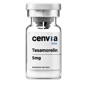 Cenvia Labs Tesamorelin 5mg vial, transparent background (product mockup, not final photography)