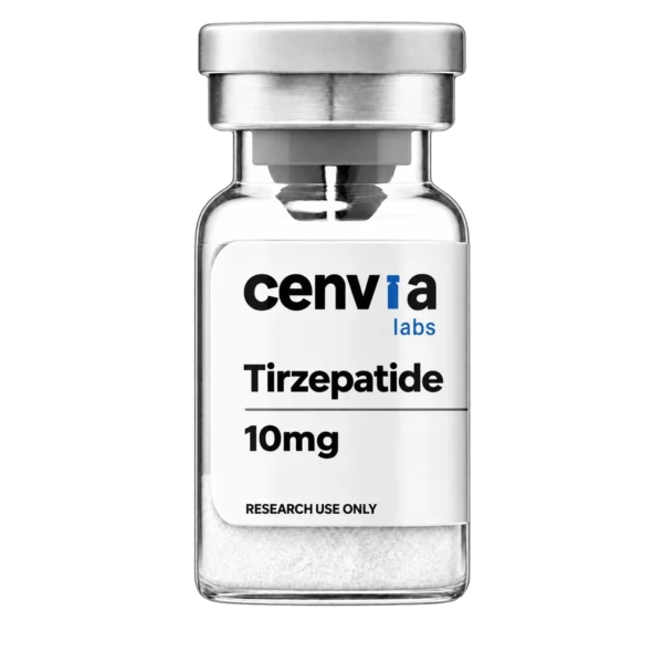 Cenvia Labs Tirzepatide 10mg vial, transparent background (product mockup, not final photography)